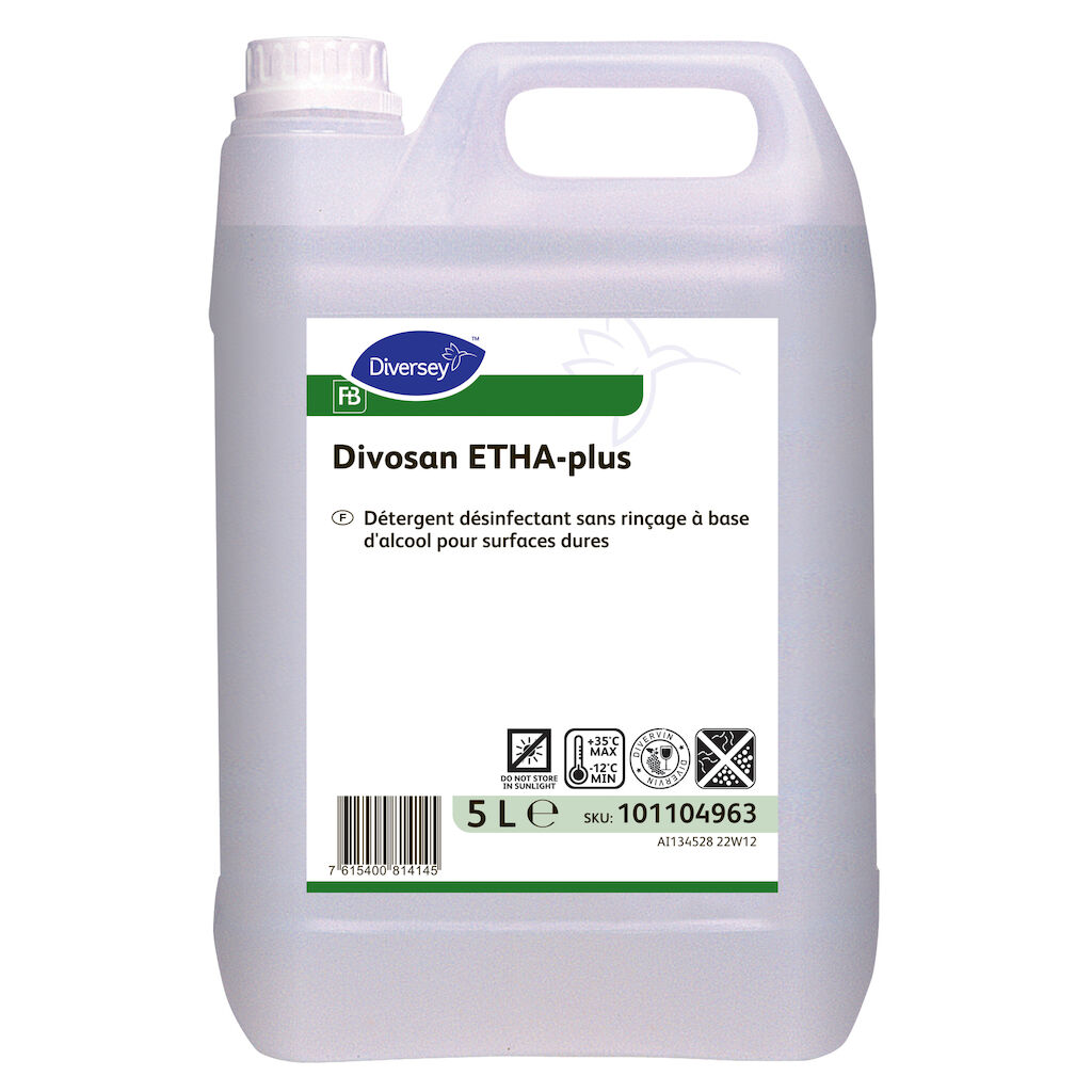 Divosan ETHA-plus 2x5L - Détergent désinfectant sans rinçage pour surfaces à base d'alcool